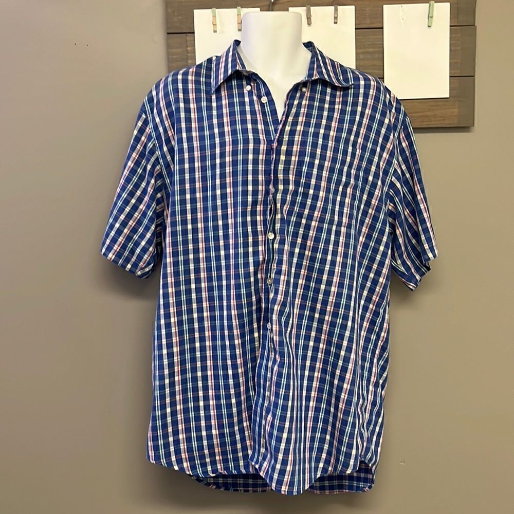 Cutter & Buck Men’s Cotton Button Down Short Sleeve Plaid Shirt with Collar- XL